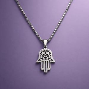 Collier Main de Fatma argenté en acier inoxydable